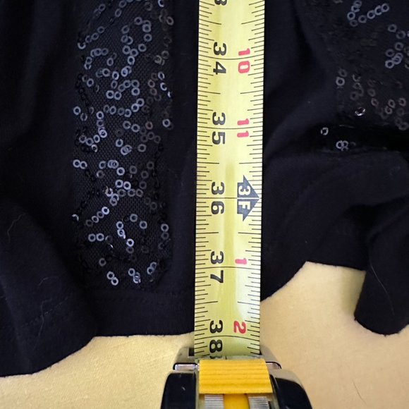 Black plunging neckline jersey mini dress tunic by sequin with sequin stripes - Picture 4 of 10